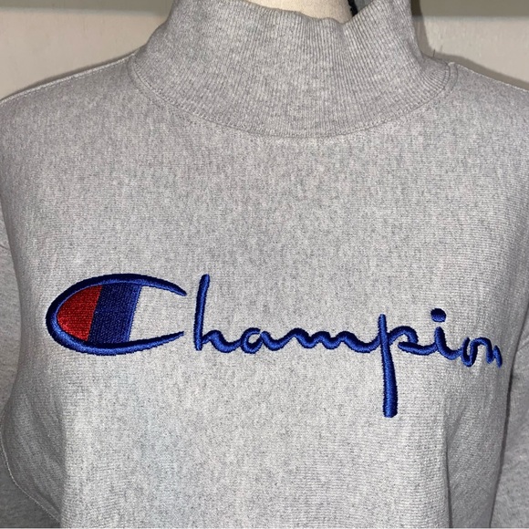 Champion Grey Unisex Reverse Weave High Neck Pullover Sweater Medium - Picture 8 of 8